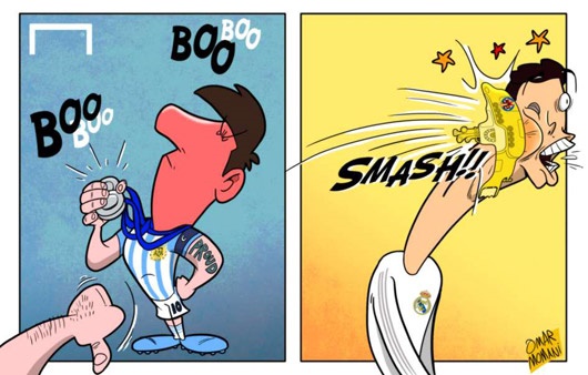 کاریکاتور رونالدو و مسی برخورد زیردریایی با رونالدو و واکنش تند مسی